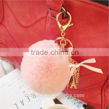 Luxury pom pom rabbit fur key chain pendant for bag car key