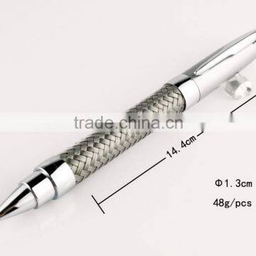 high quality advertising silver name branded woven metal pen