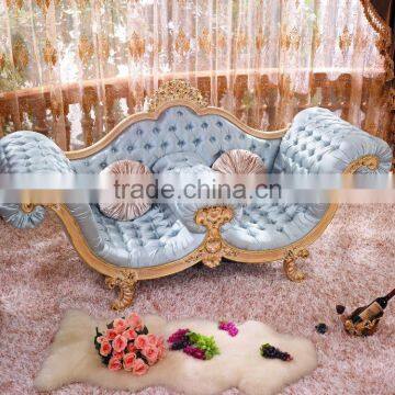 French Elegant Style Wooden Living Room Chaise Lounge/ Antique Purple Fabric Carving Reclining Chair photo-6