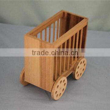 Custom Unfinished Personalized Wooden Pen Holder With Wheel photo-3