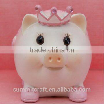 Resin pink pig wearing crown piggy bank money boxes wholesale