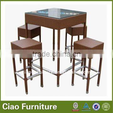 OUTDOOR ALUMINUM FRAME SYNTHETIC RATTAN BAR SET BAR STOOL