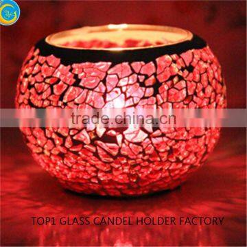 Pink handmade glass mosaic candle holder