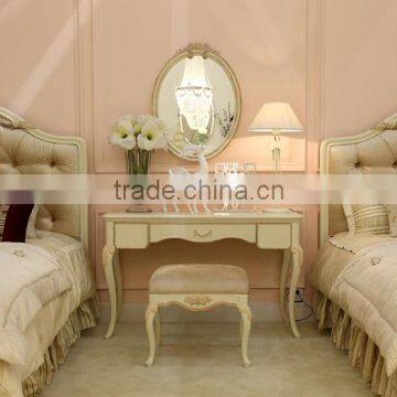 European Style Antique Finished Handmade Children Wooden Carved Girl Princess Twins - Bed Design With Gold Rim - BF07-70358 photo-3