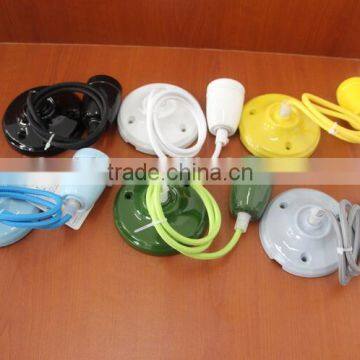 E27 High Frequency Ceramic Glazed Lampholder With Ceiling Rose and Braided Cable photo-6