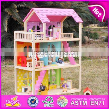2017 New Products Customized Pink Wooden Girls Dolls House W06A171 photo-6