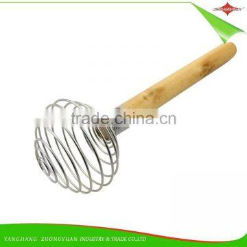 ZY-C1032 spring coil whisk spring egg whisk 9 inch rubber wood handle french whisk with ball shape wire head