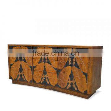 Buffet Leaf Carved Natural Color Teak Wood Furniture photo-2