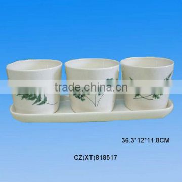 Decorative Ceramic Flower Pot Set With Tray