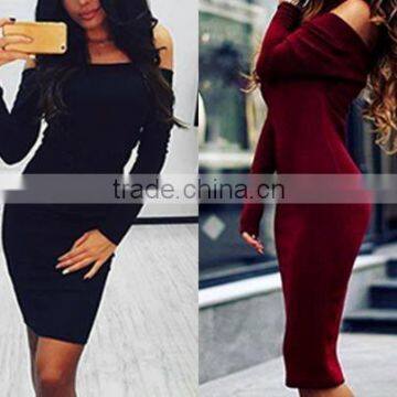 Women Winter Off Shoulder Jumper Sweater Top Mini Slim Bodycon Dress