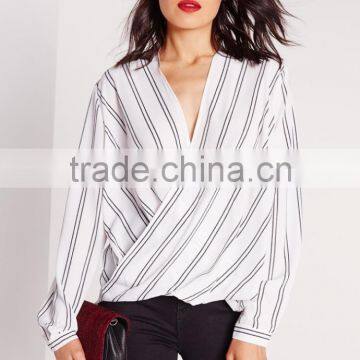 OEM Service New Model Fashion White Wrap Blouse