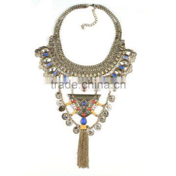 Vintage Alloy Blue Resin Collar Necklace for Womens photo-3