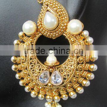 Gold Plated DANGLER WHITE PEARL CHAND BALI Earrings photo-4