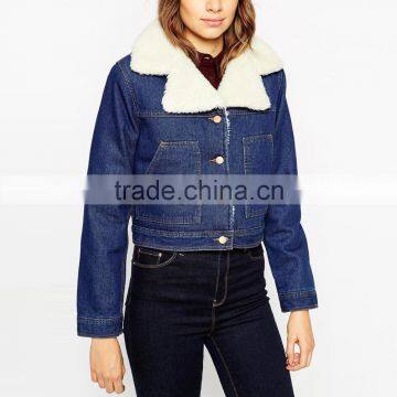 Thick Crop Top Warm Denim Jacket Woven Wool Fabric for Winter Overcoat photo-3