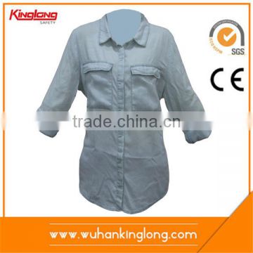 Top quality casual shirts designs light blue denim shirt for women