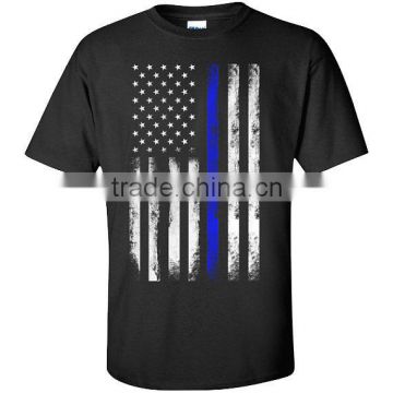 Thin Blue Line American Flag T-Shirt Black 100% Cotton Men's Short Sleeve T Shirt OEM USA Flag T Shirt