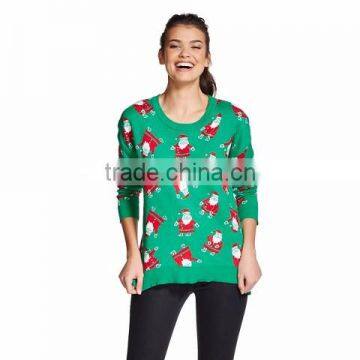 Women Green Sweater allover Santa Claus Pattern Knitted Christmas Sweater