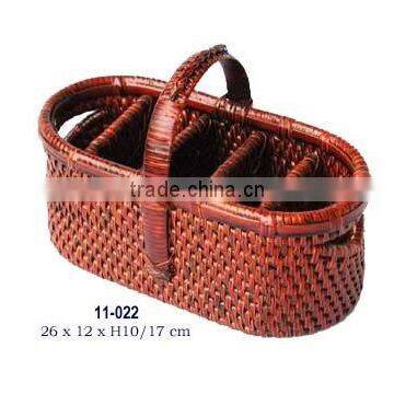 Five section oval painted rattan basket