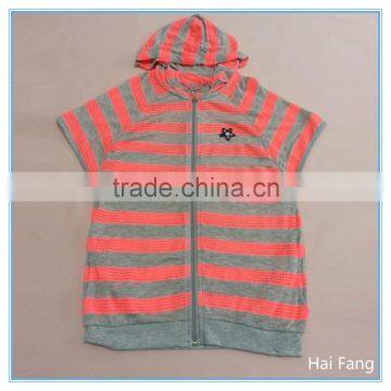 Wholesale Custom Children Girls Striped Pink and Gray Zip up Hoodies, Kids Summer Hoodies & Sweatshirts