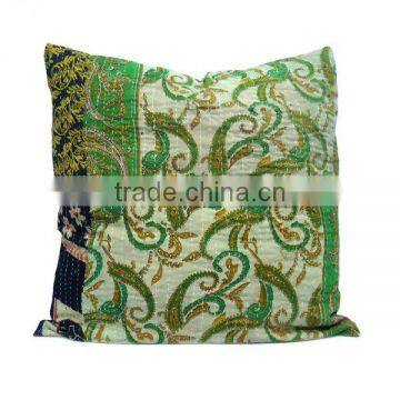 Vintage Kantha Cushion Cover Green photo-2