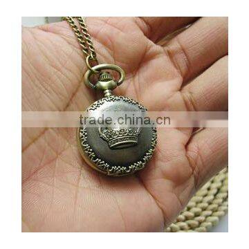 Bronze Tone Round Pocket Watch With Chain Crown Necklace Watch
