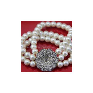 Faux Pearl Rhinestone Triple Stretch Bracelet