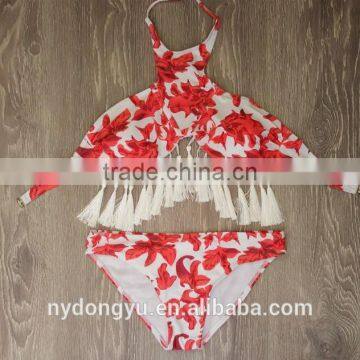 red tassel leaves swimwear bikini/ latest fashion green pink tassel bikini swimwear