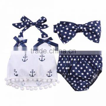 3pcs set cute polka dots baby girls anchor rompers M7031503
