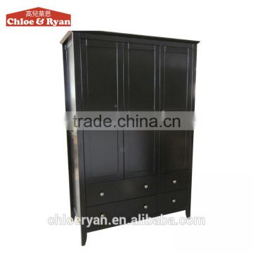 Fancy modern durable 3 door bedroom wooden portable wardrobe