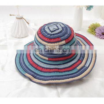 Folding Sun Hat Rainbow Striped Hat Outdoor Sun Protection Beach Hat