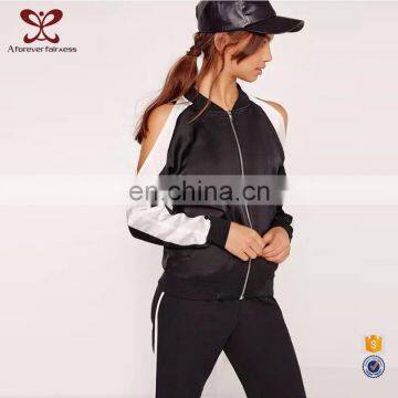 Women Long Sleeve Off-Shoulder Sport Jacket New Design Zipper Jacket