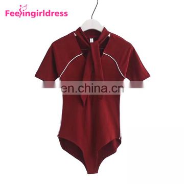 China Factory Wine Red Bodysuit High Elasticity Vintage Romper Cotton Womens Clothing Jumpsuits