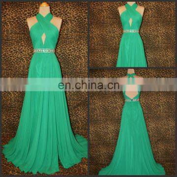 Long Prom Dresses 2017 Real Sample Green Chiffon Floor-Length Prom Dress Open Back Arabic Gowns Vestido de Festa