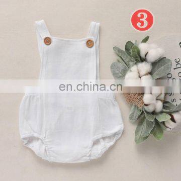 Girls Boys Button Rompers Clothes Solid Yellow Blue Button Summer Linen Newborn Belt Jumpsuit Newborn Romper Onesies photo-5