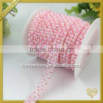 Hot Fix Pink Resin Beaded Fabric Ribbon Trim Rhinestones Mesh Trimming for Garment FHRS-040 photo-3