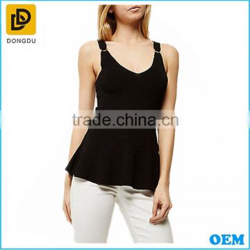 2016 soft black ribbed jersey 100% cotton customzied pattern slim waist women tank top