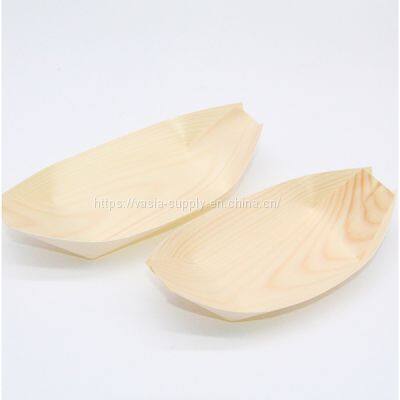 Disposable Wood Boat Bamboo Wooden Boat Plates Dishes Sushi Boat Sushi Serving Tray Bamboo Leaf Boat Food Container Wood Bowl for Catering and Home photo-2