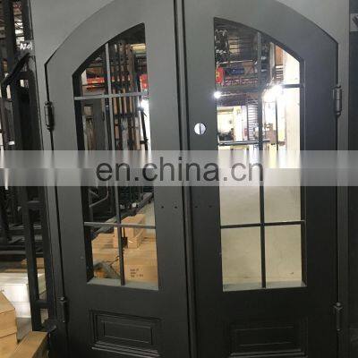 Apartment Custom French Design North American Metal Frame Kick Plate Tempered Safety Glass Exterior Modern Iron Front Doors photo-2