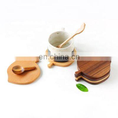 personalised custom square round eco-friendly bamboo beech walnut wood coaster 100% natural wooden drink coffee cup mat