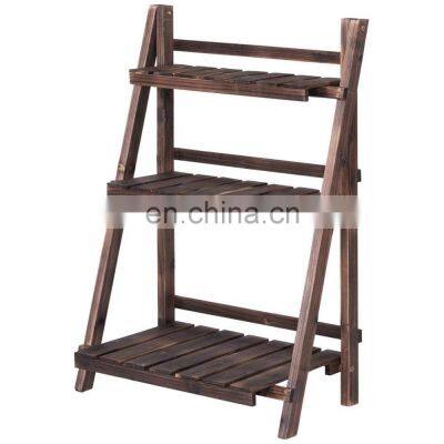 3 Tier Folding Wooden Plant Stand With Pot Shelf Stand Display Rack For Indoor Outdoor Garden Greenhouse photo-4