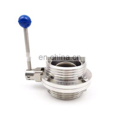 3 position manual sansun stainless steel sanitary flange threaded butterfly valve