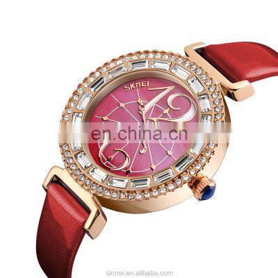 Newest Fashion Designer Women Watches Oem Logo Elegant Dial Gold Case Skmei 9158 Diamond Wristwatch