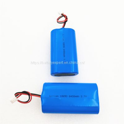 3.7V 6400mAh 18650 Rechargeable  Li Ion Battery 1S2P battery pack with bms pcb