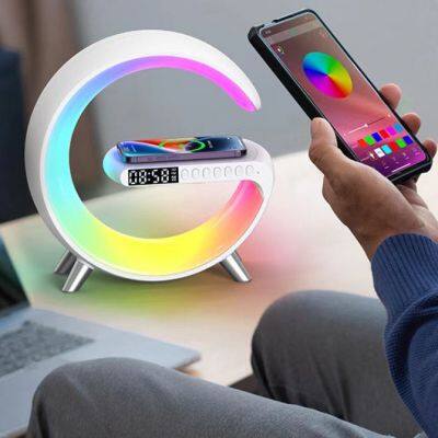 Hot Sell Atmosphere LED Night Light BT Speaker Music Lamp Alarm Clock Smart Light With 15W Wireless Charger G Shape Lamp