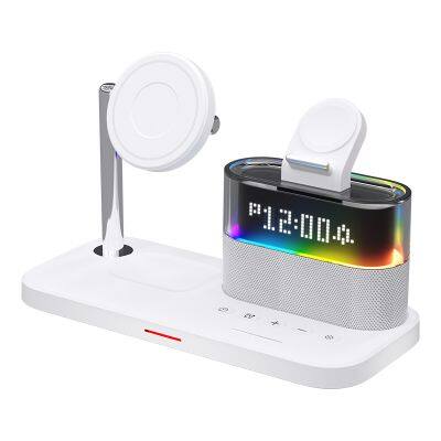 3 in 1 Universal Alarm Clock RGB Night Light Fast Multifunction Wireless Phone Charger Stand