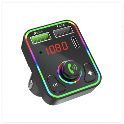 Newest Fast car charger RGB breathing light Type C Multi ports BT car charger USB output 5V 3.1A fast car charger