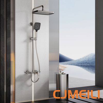 Brass 3-Function Shower Faucet Set, Gunmetal Gray Shower System With Rain Shower Head & Handheld Spray, Wall-Mounted Bathroom Shower Mixer Tap