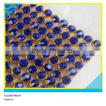 Heat Transfer Crystal Aluminum Mesh Glod Base 4mm Sapphire Hot Fix Rhinestone Mesh