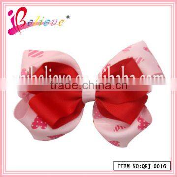 High quality eco-friendly hair accessories fashion nice heart ribbon bow hair clips gift for Valentine's day (QRJ-0016)