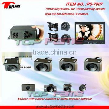 PS-7007 Truck/bus/etc.video parking sensor system with 0.4-5m detection, front/back/side camera view